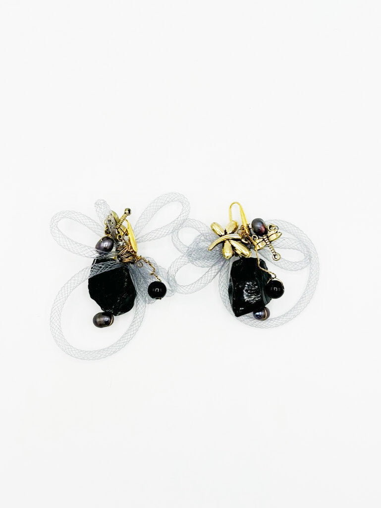 Collar y pendientes en turmalina negra