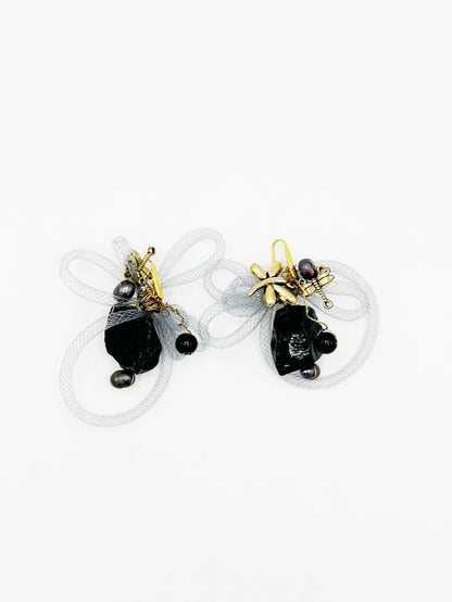 Collar y pendientes en turmalina negra