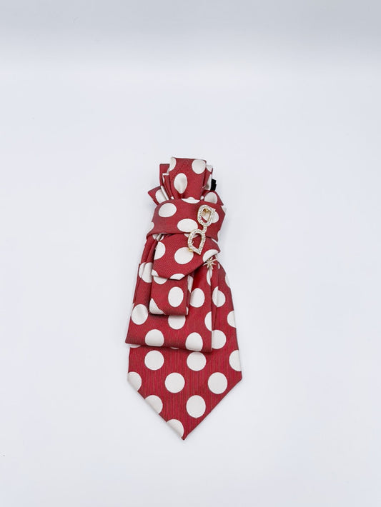 Collar tipo corbata en rojo a lunares blancos con broche de gafas y cristales
