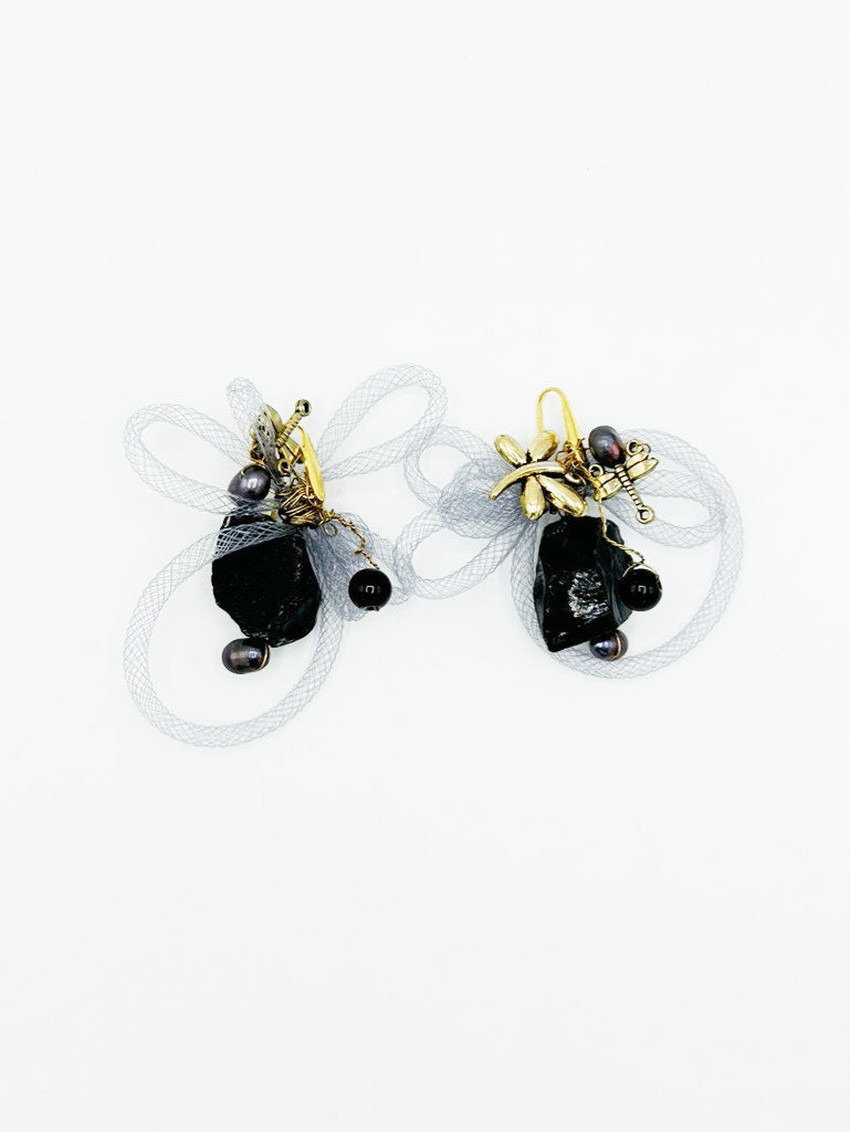 Collar y pendientes en turmalina negra