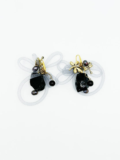 Collar y pendientes en turmalina negra